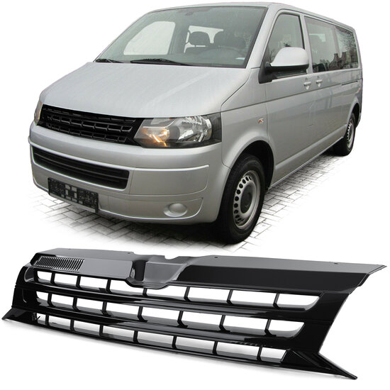 Glanzend zwarte gril zonder logo passend voor VW Transporter T5 model 2009 - 2015