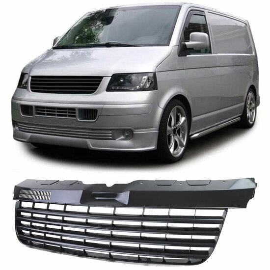 Grill without emblem glossy black suitable for VW Transporter T5 model 2003 - 2009